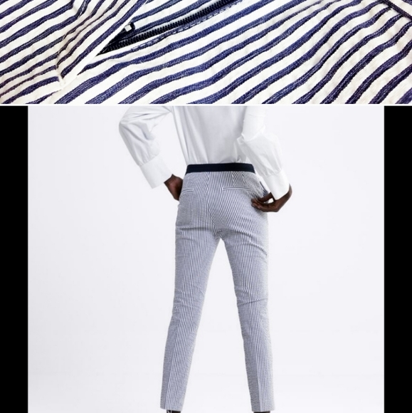 Zara Jogger Waist White and Navy Trousers xs - Picture 5 of 10